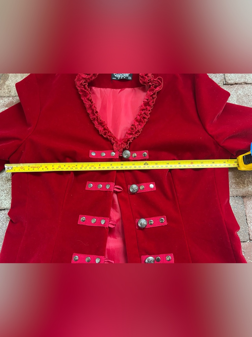 Hearts & Roses Red Ruffled Velvet Blazer with Decorative Buttons - Picture 5 of 6